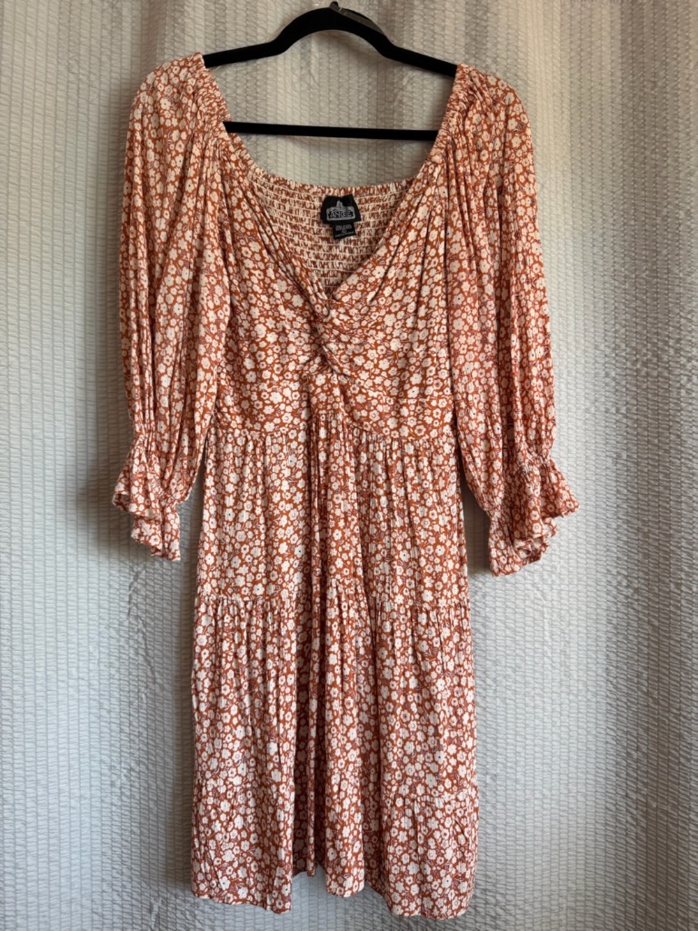 Angie Rust Floral Tiered Midi Dress